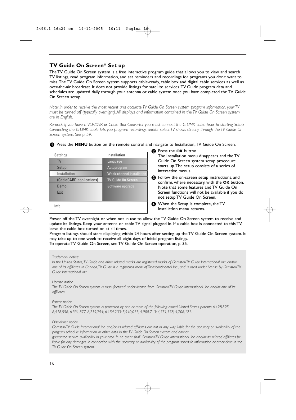 Tv guide on screen* set up | Philips 50PF9830A-37B User Manual | Page 20 / 244