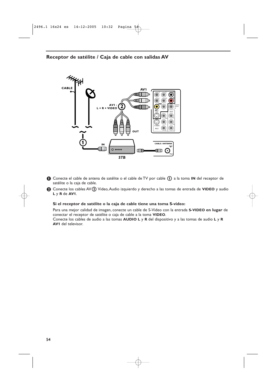 Del receptor de satélite o la caja de cable, Y audio, Conecte los cables de audio a las tomas | Del dispositivo y a las tomas de audio, Del televisor | Philips 50PF9830A-37B User Manual | Page 218 / 244