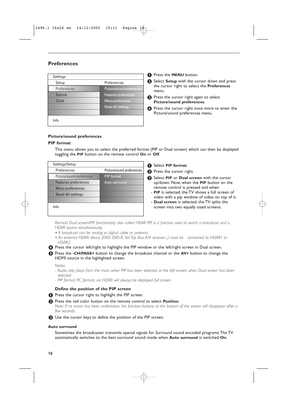 Preferences | Philips 50PF9830A-37B User Manual | Page 22 / 244