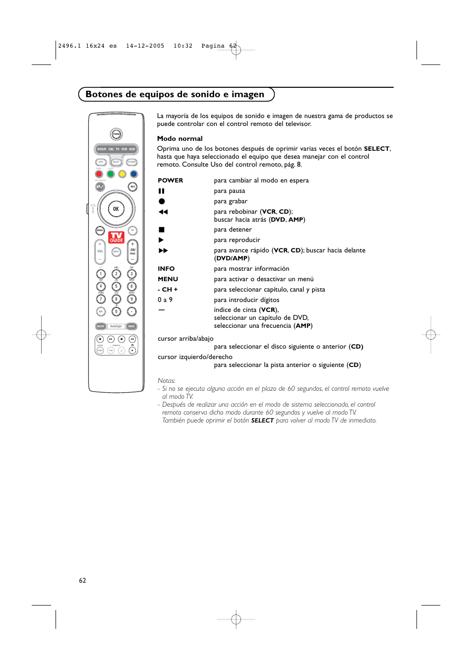 Botones de equipos de sonido e imagen, Buscar hacia atrás, Buscar hacia delante | Para mostrar información, Para activar o desactivar un menú | Philips 50PF9830A-37B User Manual | Page 226 / 244