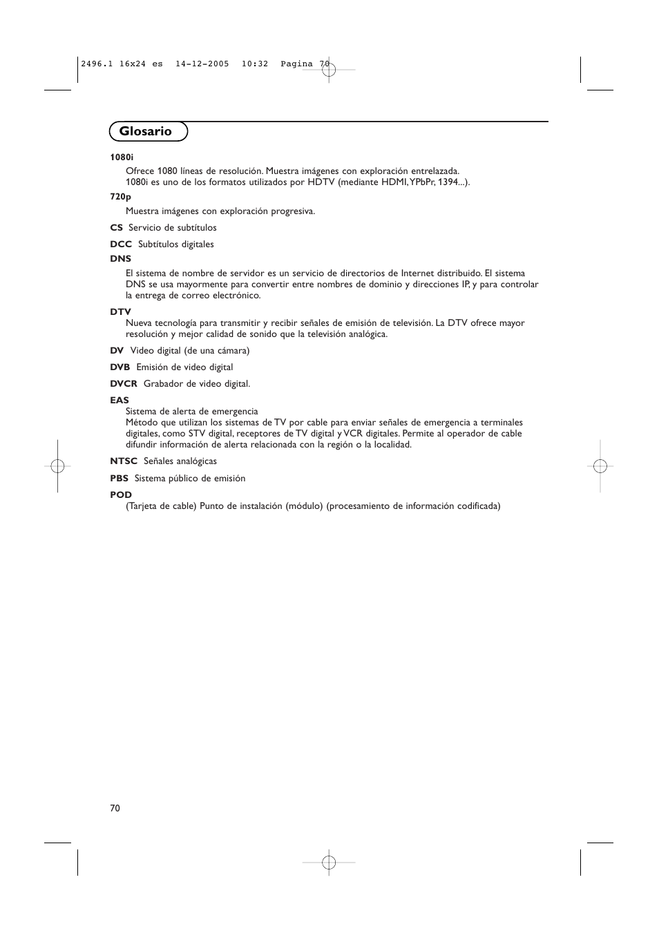 Glosario | Philips 50PF9830A-37B User Manual | Page 234 / 244