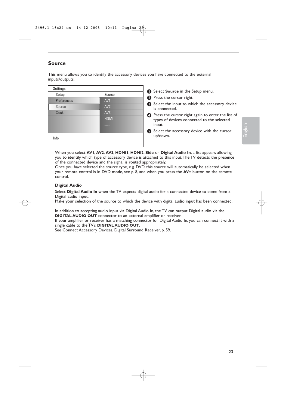 Source, English | Philips 50PF9830A-37B User Manual | Page 27 / 244