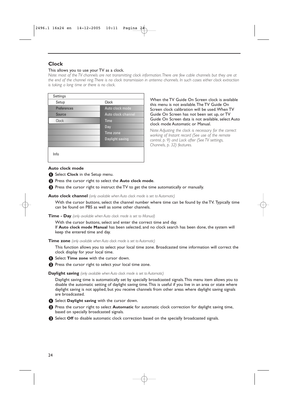 Clock | Philips 50PF9830A-37B User Manual | Page 28 / 244