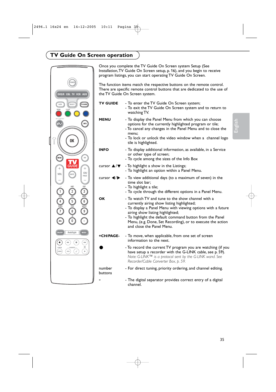 Tv guide on screen operation, English | Philips 50PF9830A-37B User Manual | Page 39 / 244