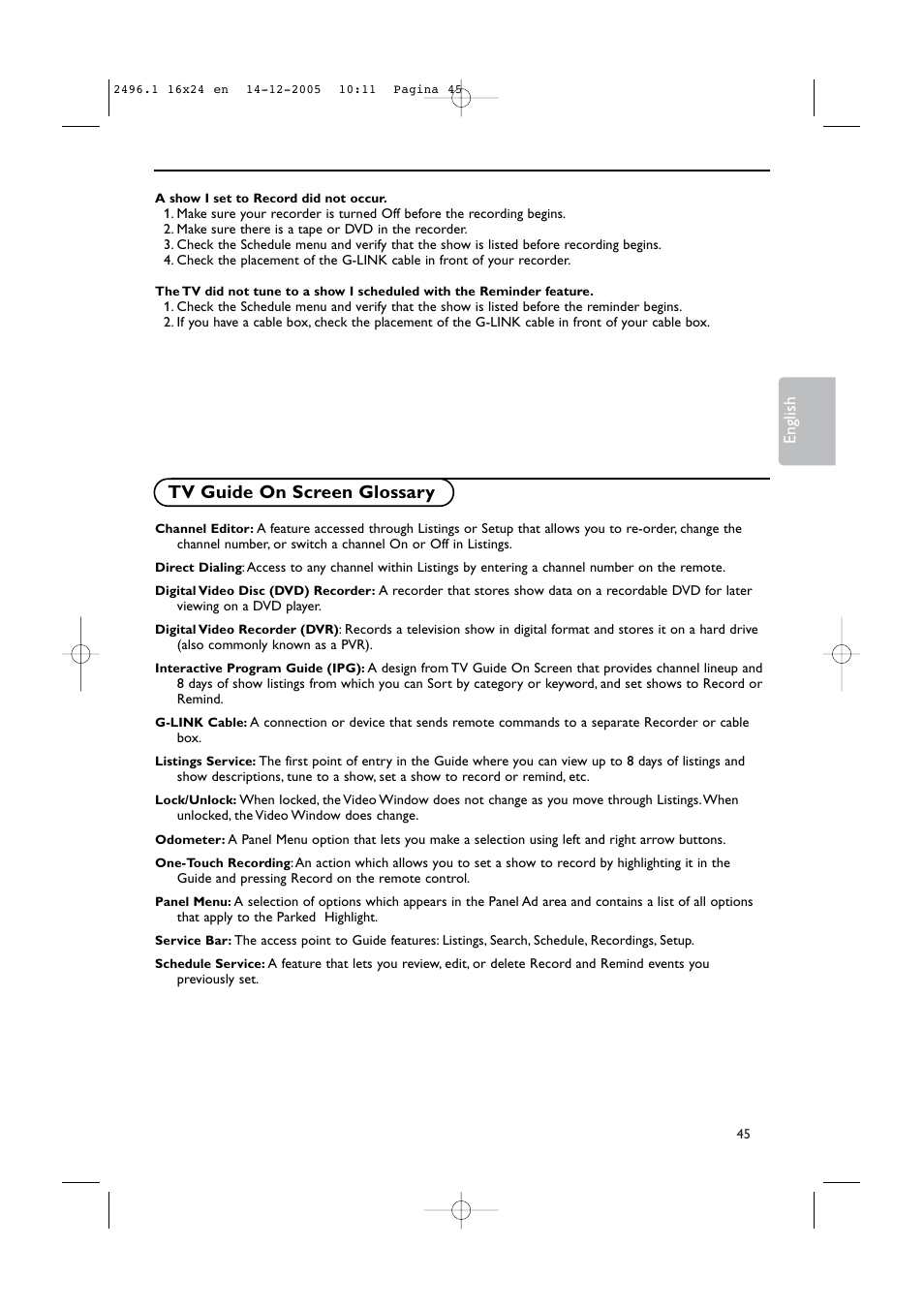 Tv guide on screen glossary | Philips 50PF9830A-37B User Manual | Page 49 / 244