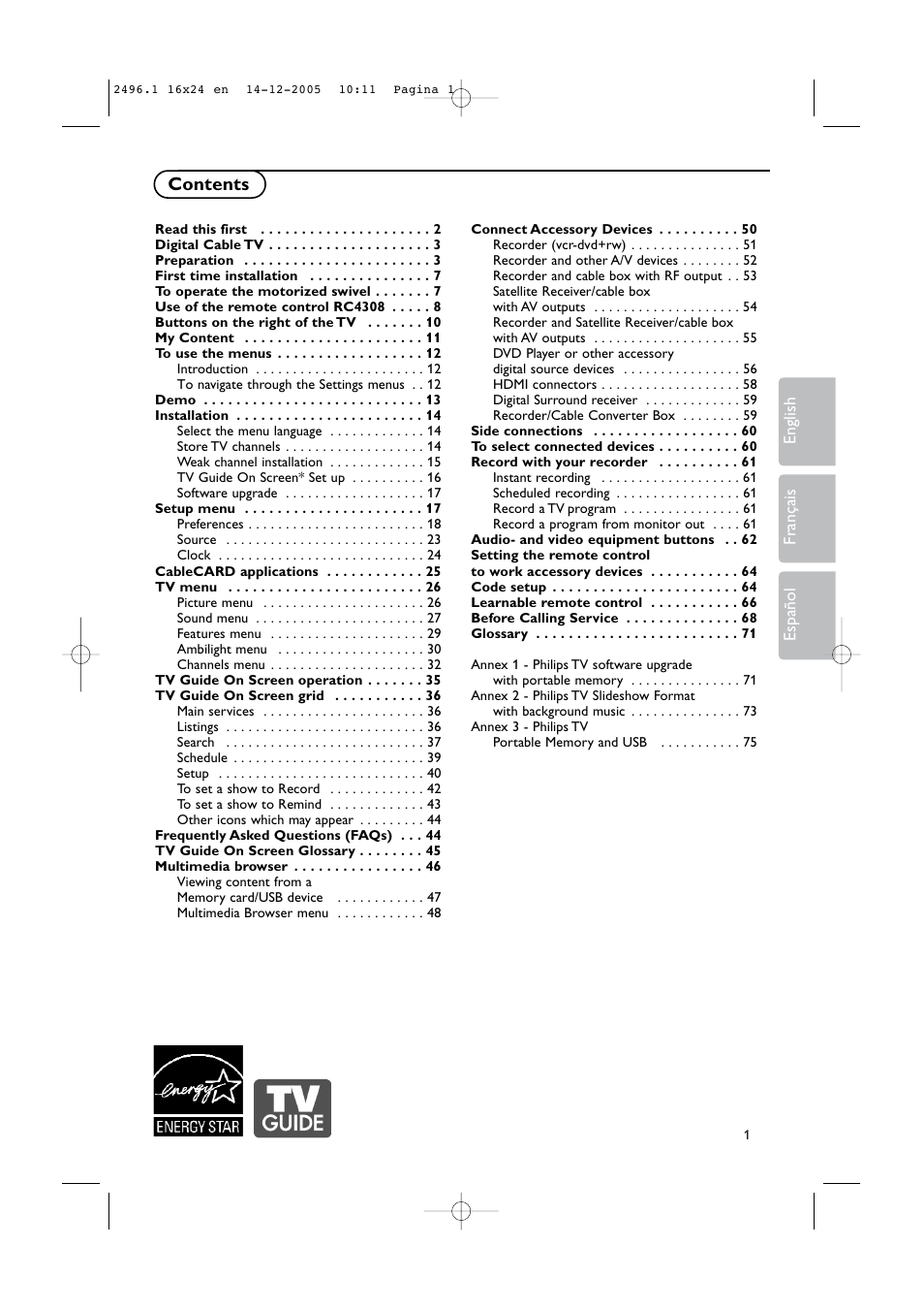 Philips 50PF9830A-37B User Manual | Page 5 / 244