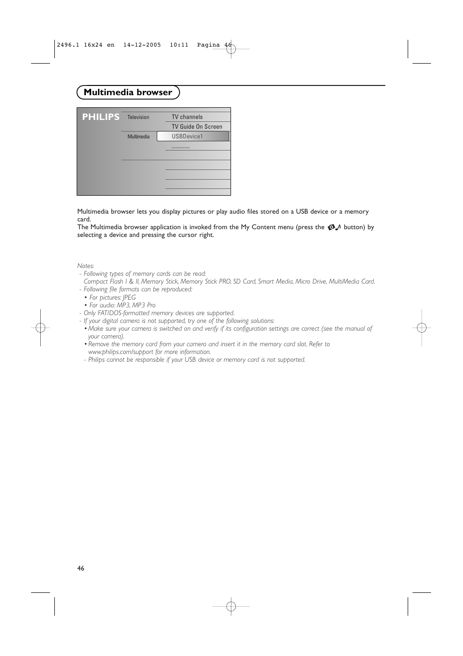 Multimedia browser, Philips | Philips 50PF9830A-37B User Manual | Page 50 / 244