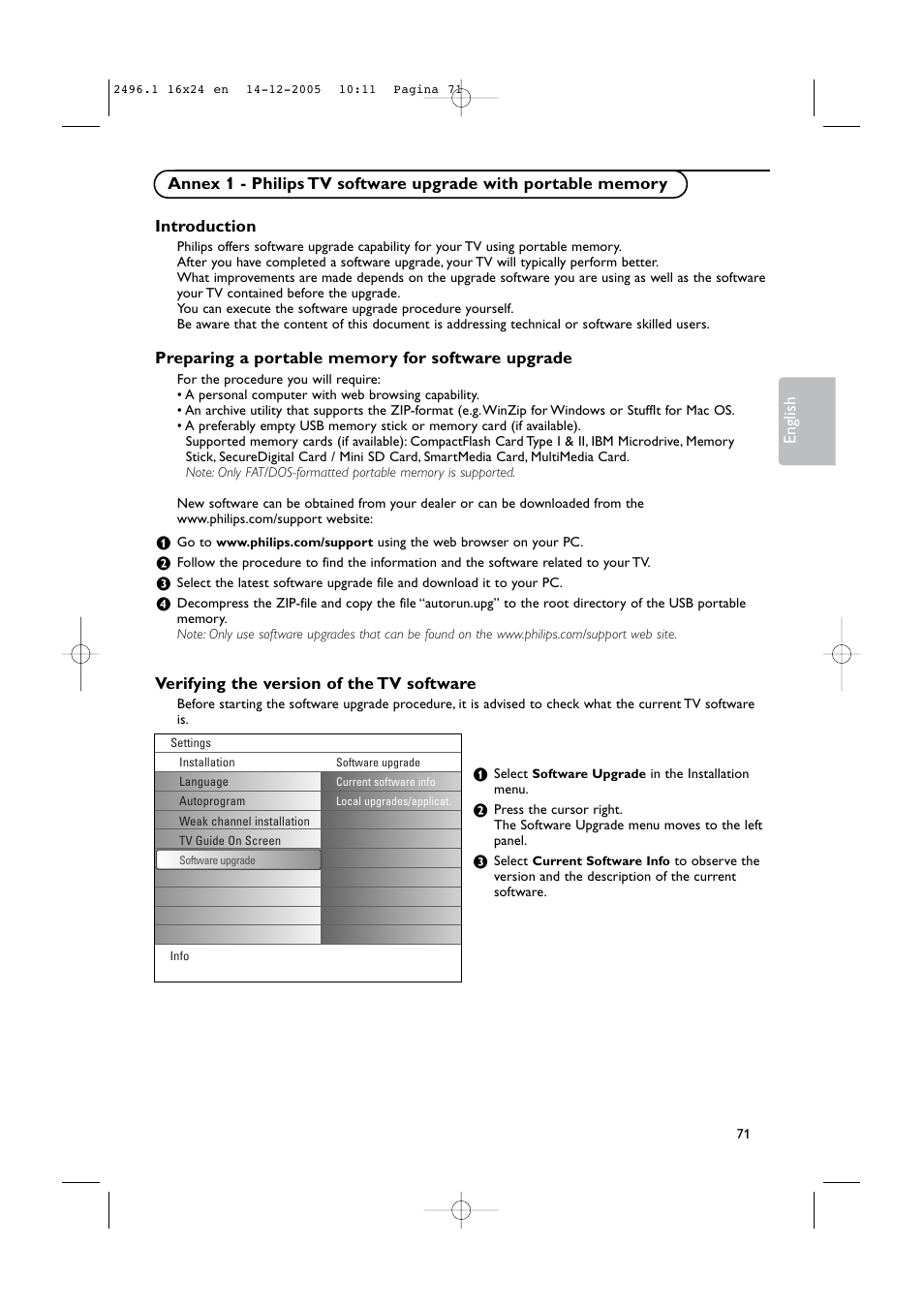 Introduction, Verifying the version of the tv software | Philips 50PF9830A-37B User Manual | Page 75 / 244