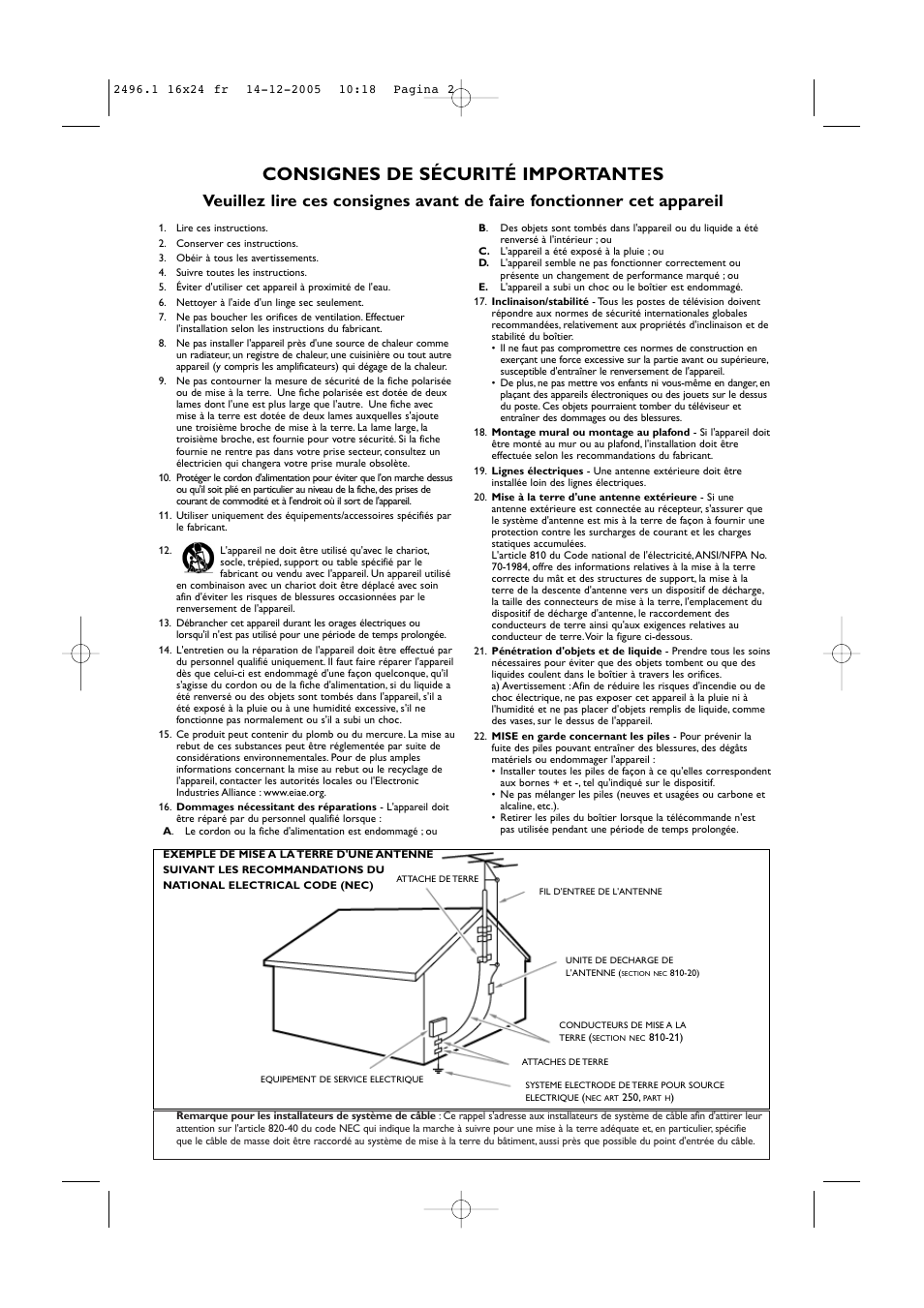 Consignes de sécurité importantes | Philips 50PF9830A-37B User Manual | Page 84 / 244