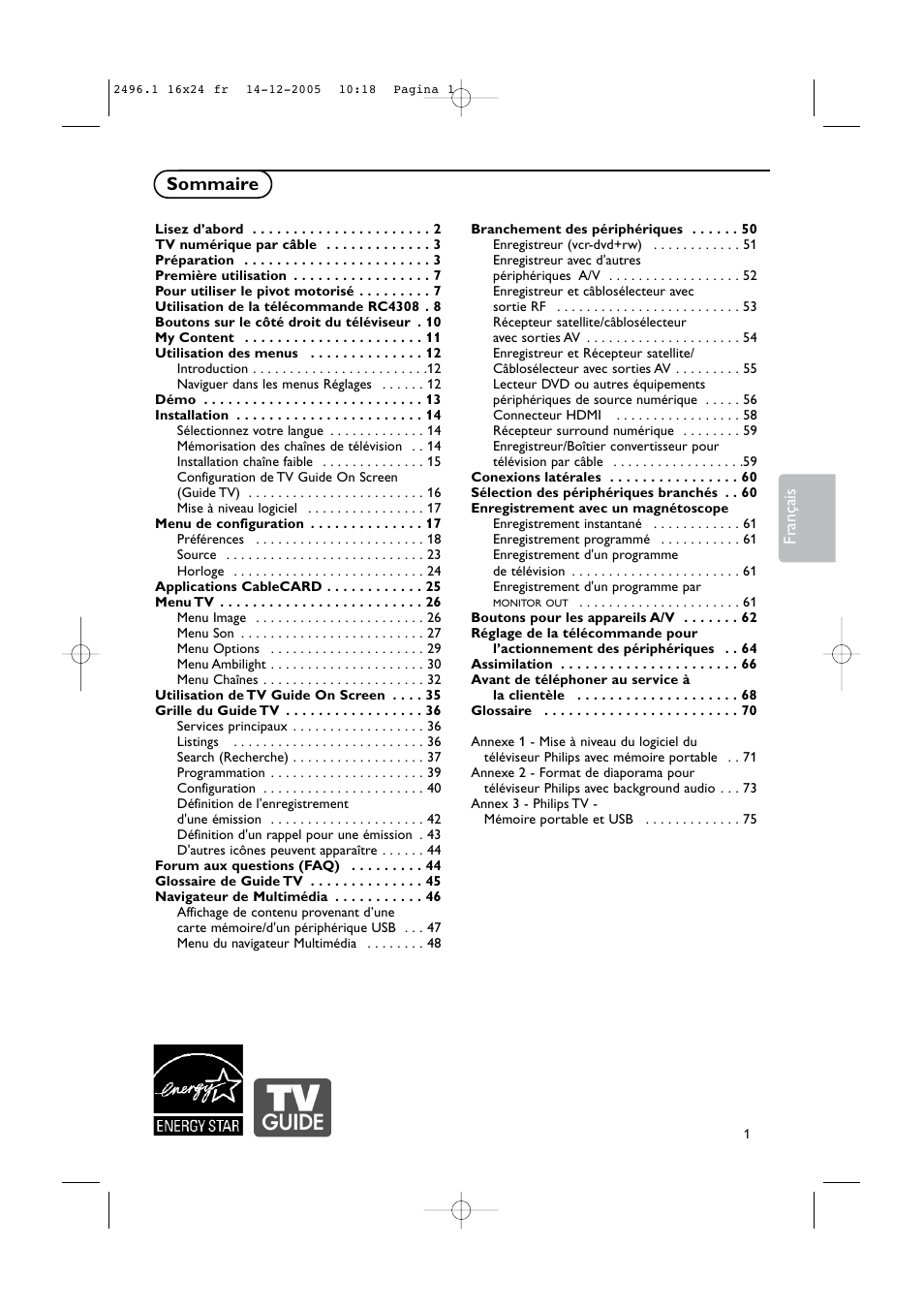 Sommaire | Philips 50PF9830A-37B User Manual | Page 85 / 244