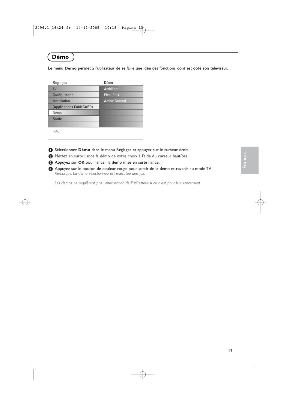 Démo, Français | Philips 50PF9830A-37B User Manual | Page 97 / 244