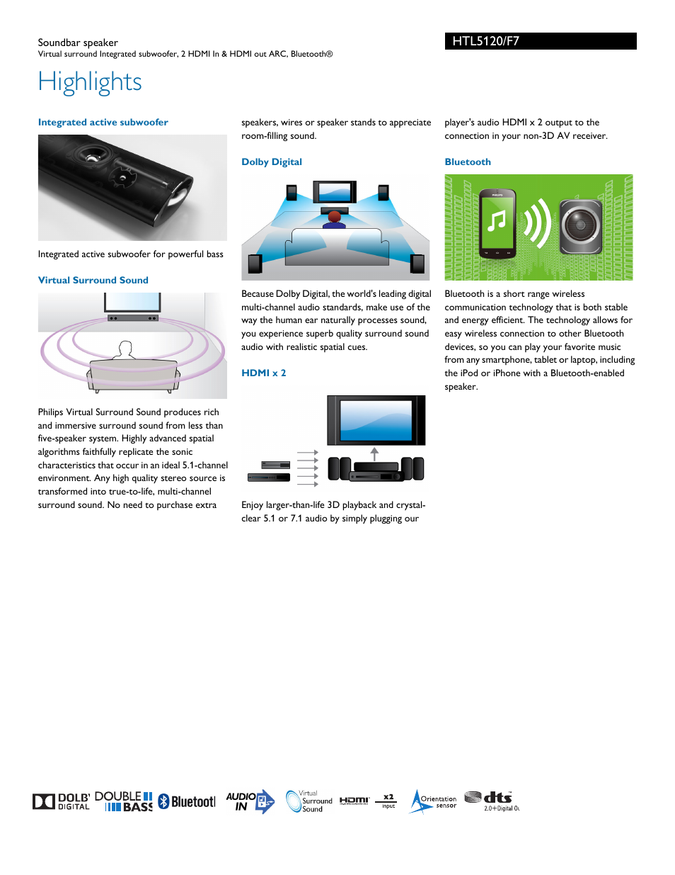 Highlights | Philips HTL5120-F7 User Manual | Page 2 / 3