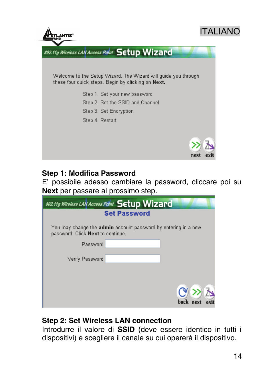 Italiano | Atlantis Land AP1-54 User Manual | Page 14 / 64