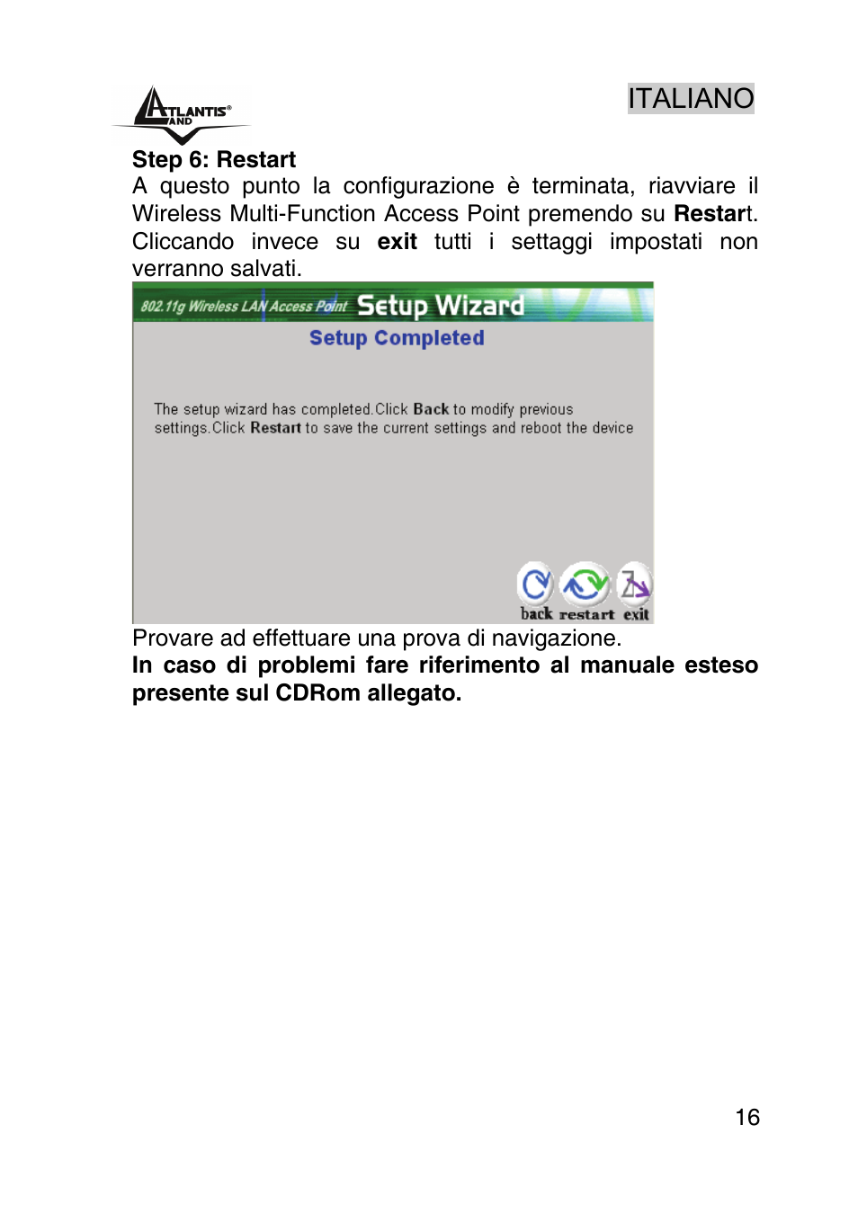 Italiano | Atlantis Land AP1-54 User Manual | Page 16 / 64