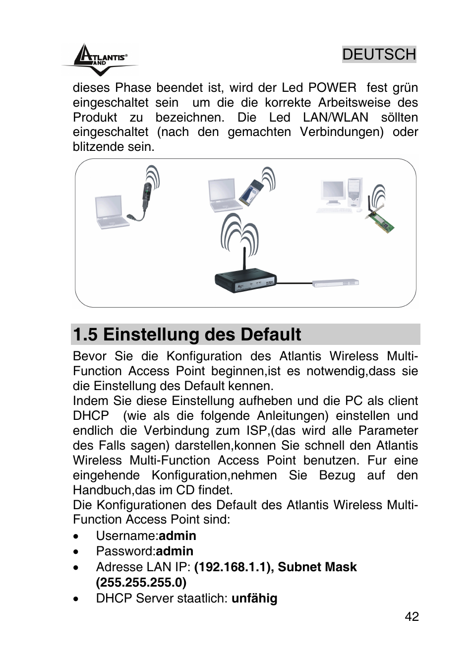 5 einstellung des default, Deutsch | Atlantis Land AP1-54 User Manual | Page 42 / 64