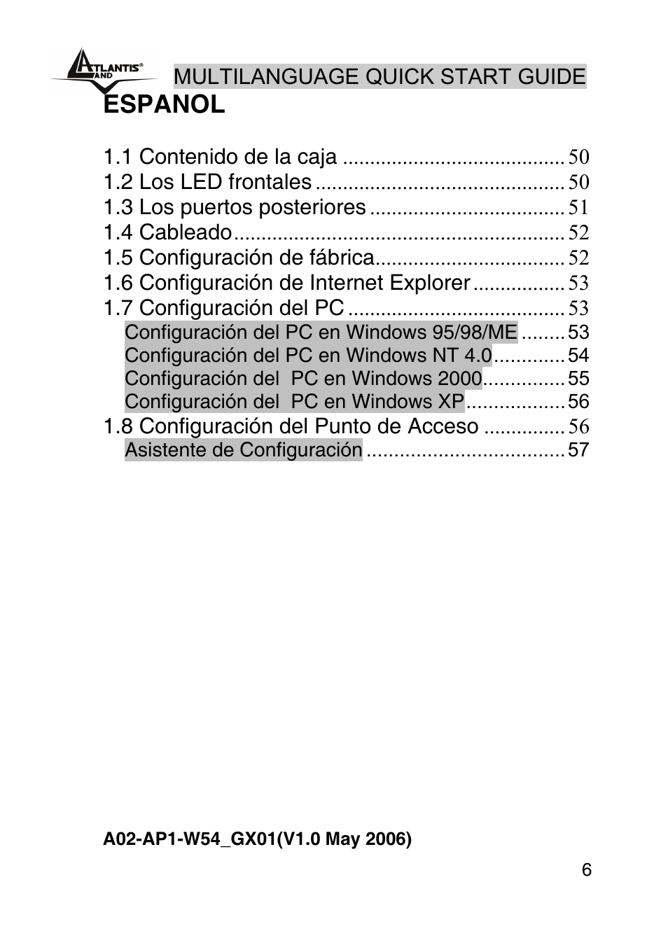 Espanol | Atlantis Land AP1-54 User Manual | Page 6 / 64