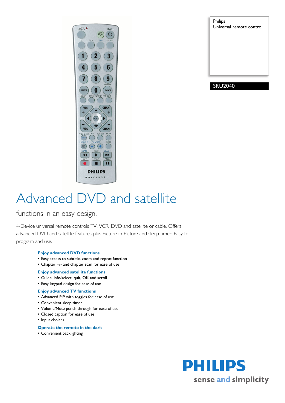 Philips SRU2040-17 User Manual | 2 pages