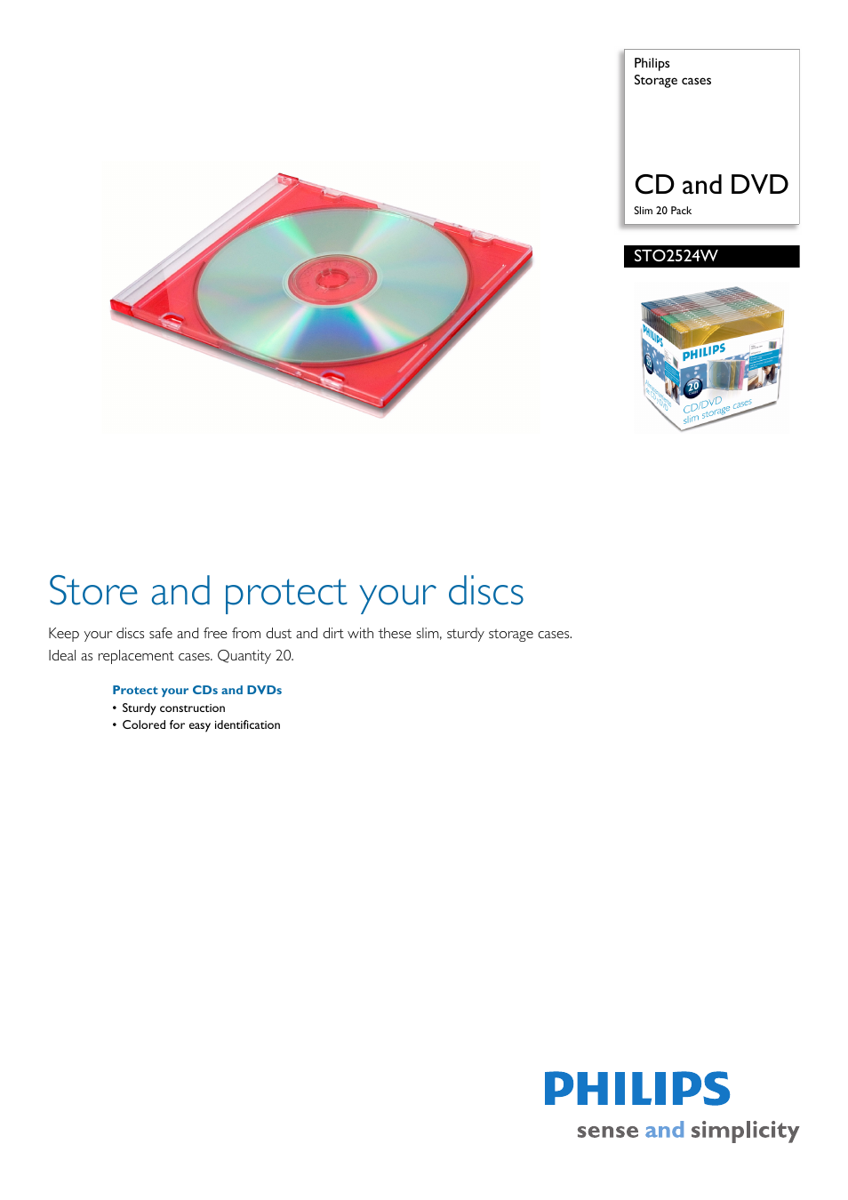Philips Storage cases STO2524W CD & DVD Slim 20 Pack User Manual | 2 pages