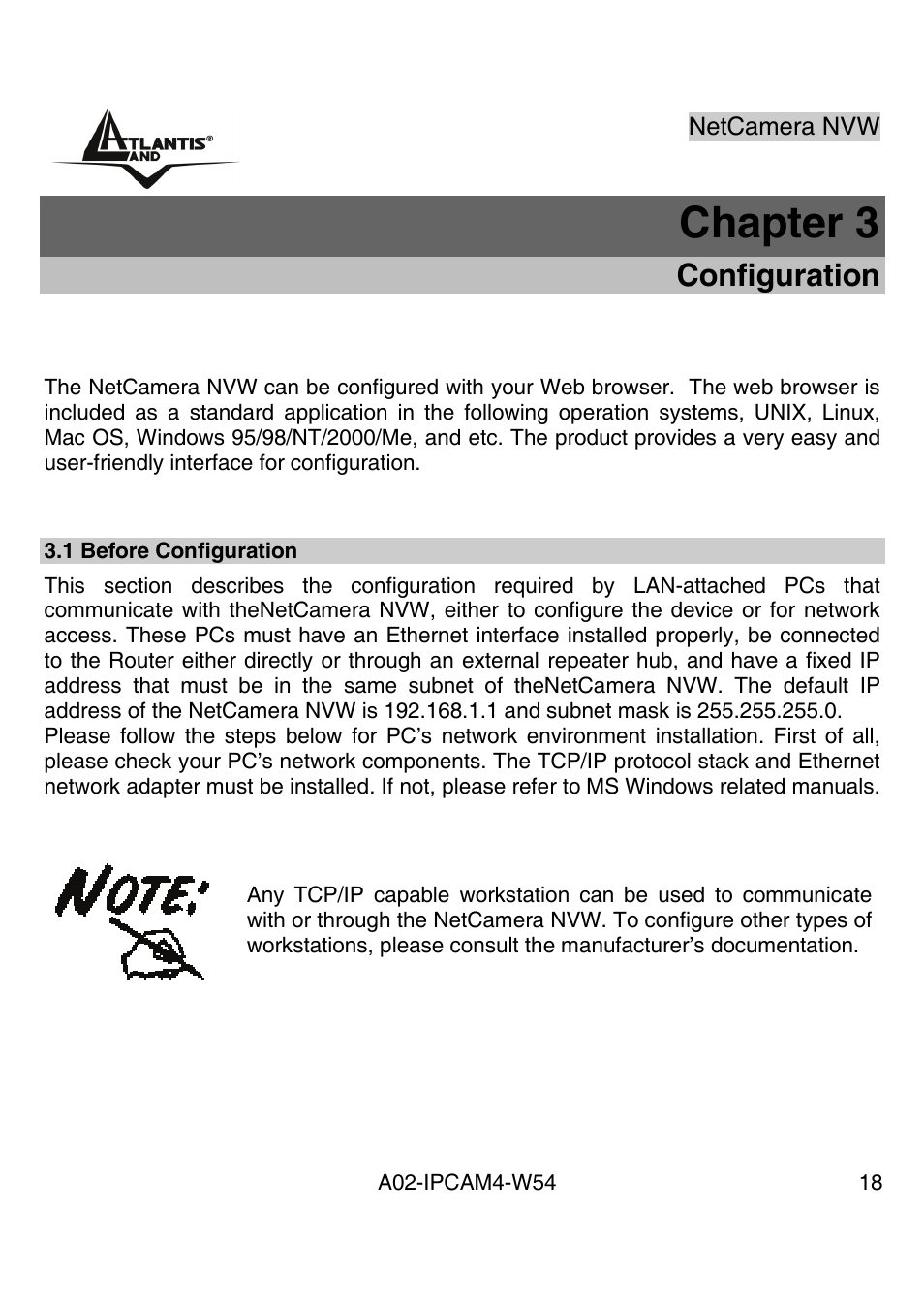 Chapter 3, Configuration | Atlantis Land A02-IPCAM4-W54 User Manual | Page 17 / 85