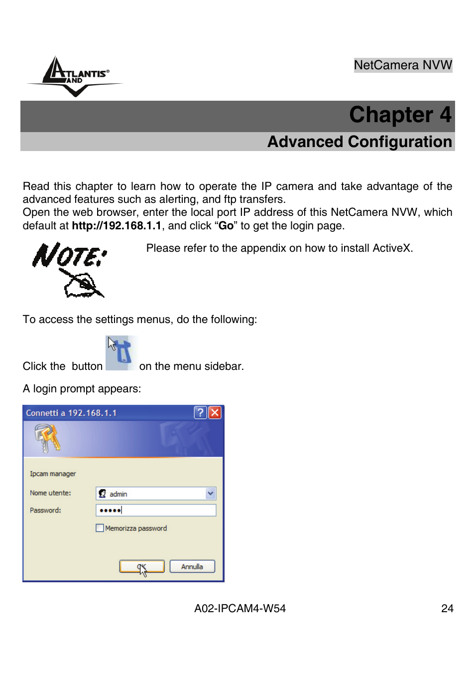 Chapter 4, Advanced configuration | Atlantis Land A02-IPCAM4-W54 User Manual | Page 23 / 85