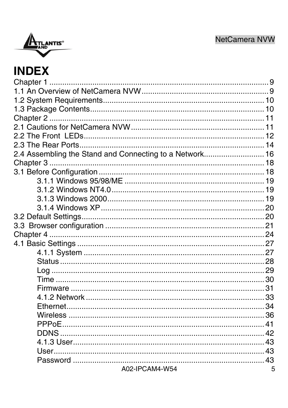 Index | Atlantis Land A02-IPCAM4-W54 User Manual | Page 4 / 85