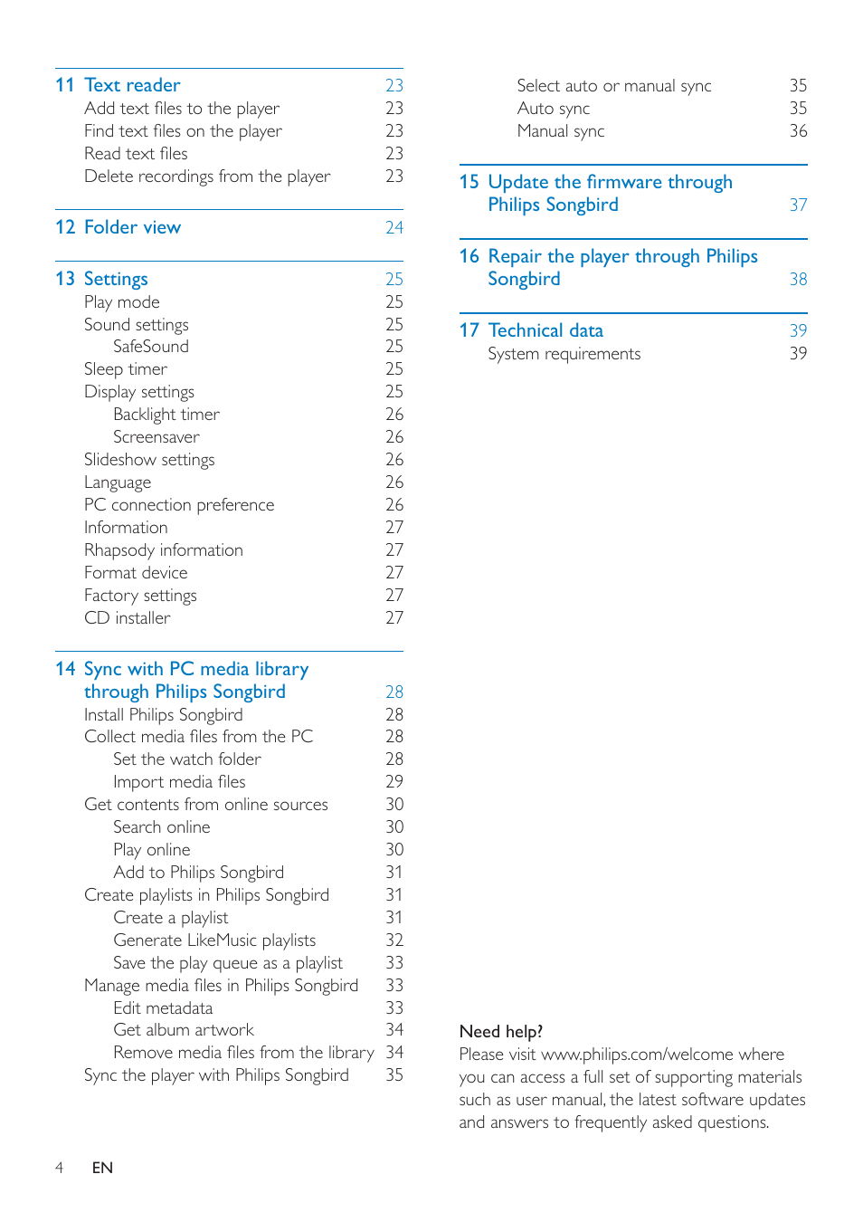 Philips SA4ARA16KF-37 User Manual | Page 4 / 40