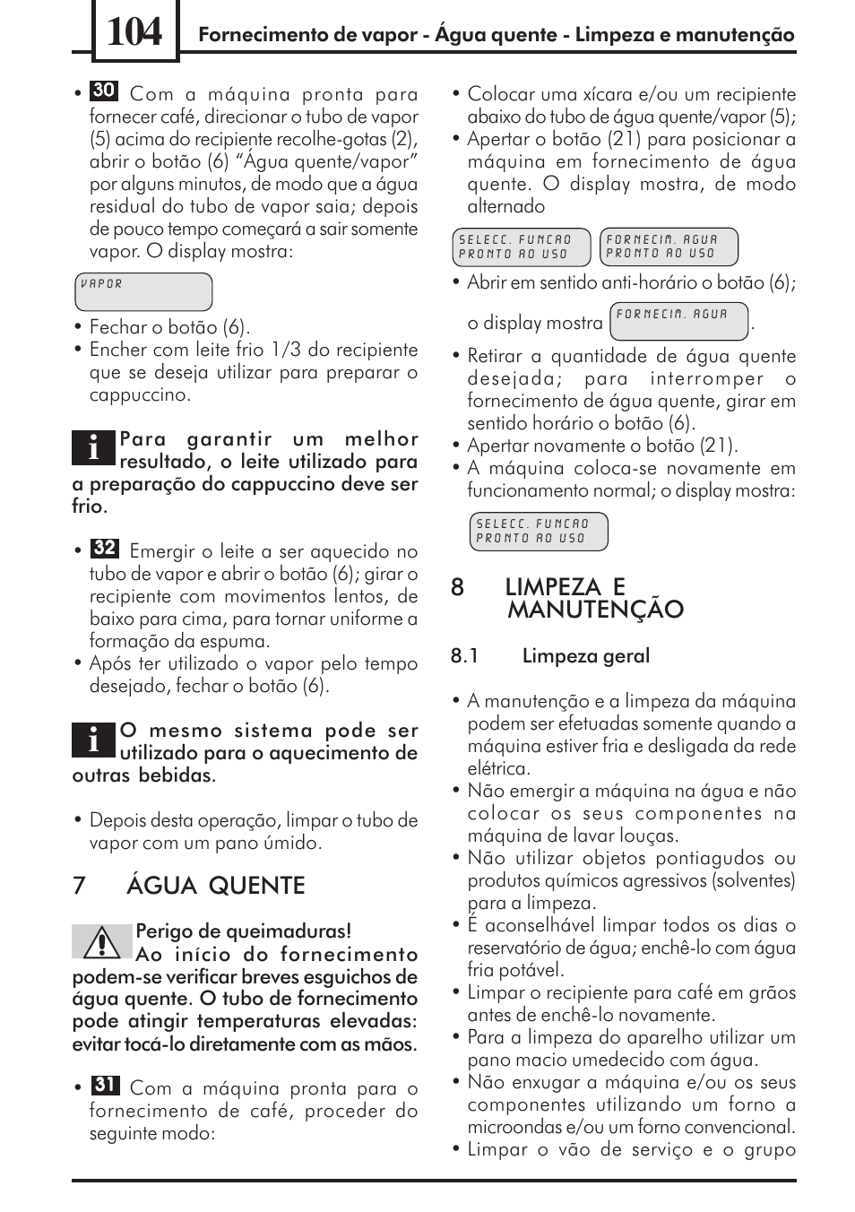 7água quente, 8limpeza e manutenção | Philips 741453007 User Manual | Page 104 / 132