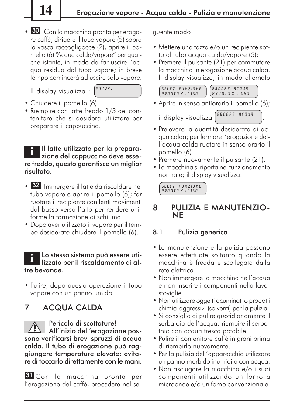 7acqua calda, 8pulizia e manutenzio- ne | Philips 741453007 User Manual | Page 14 / 132