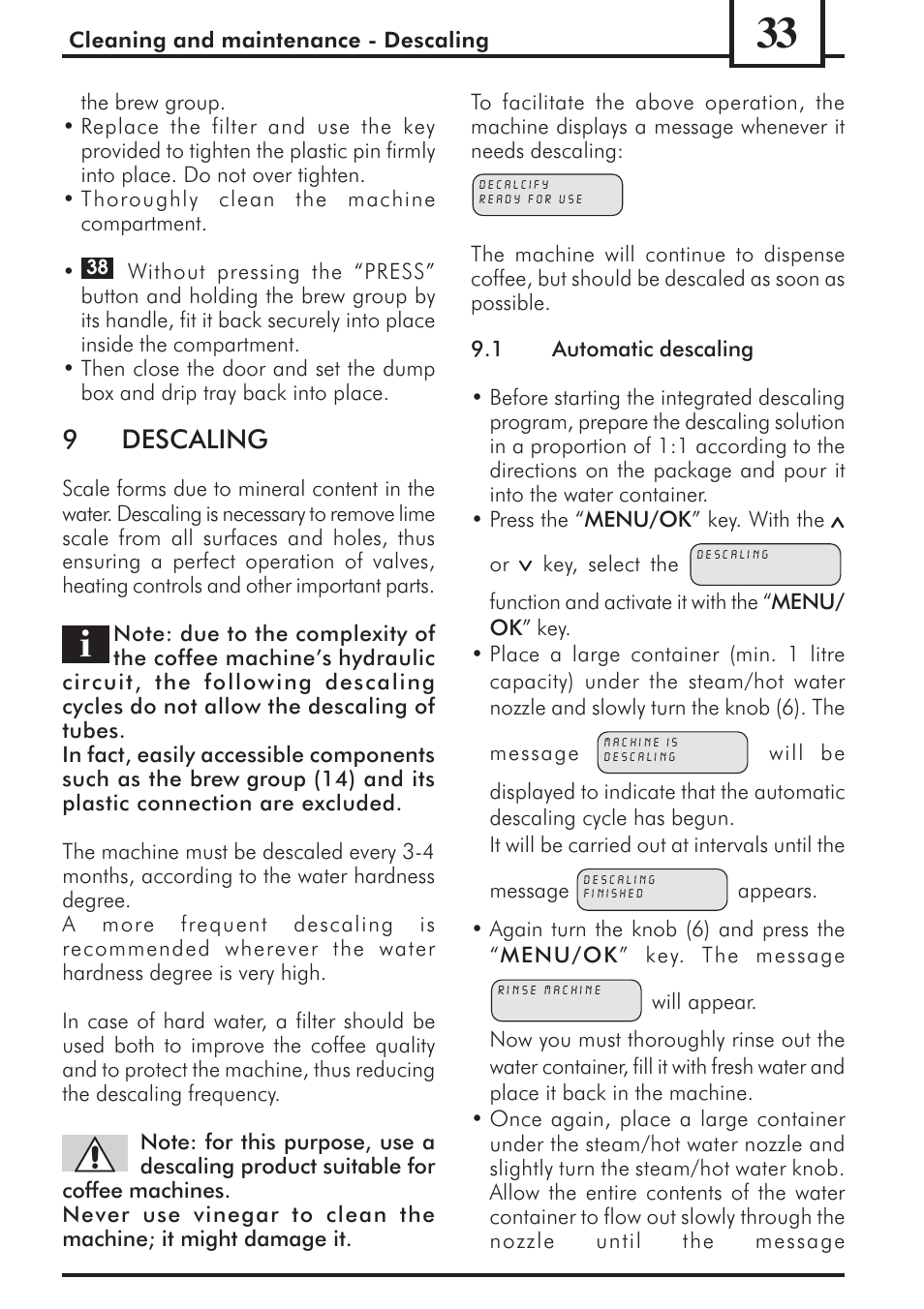 9descaling | Philips 741453007 User Manual | Page 33 / 132