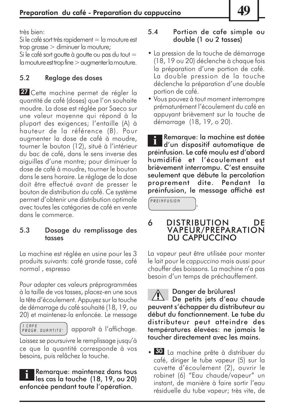 6distribution de vapeur/preparation du cappuccino | Philips 741453007 User Manual | Page 49 / 132