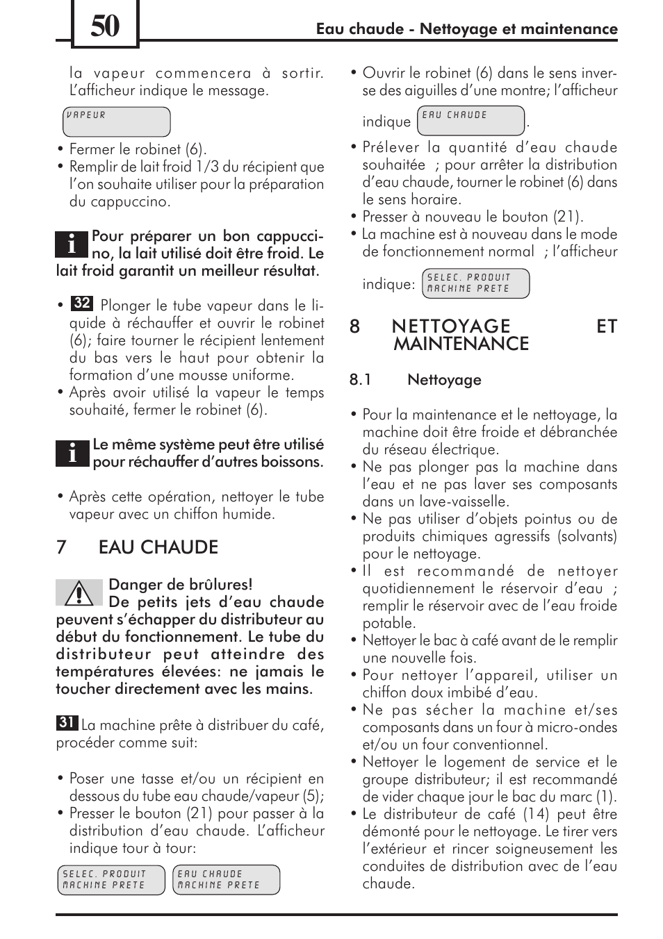 7eau chaude, 8nettoyage et maintenance | Philips 741453007 User Manual | Page 50 / 132