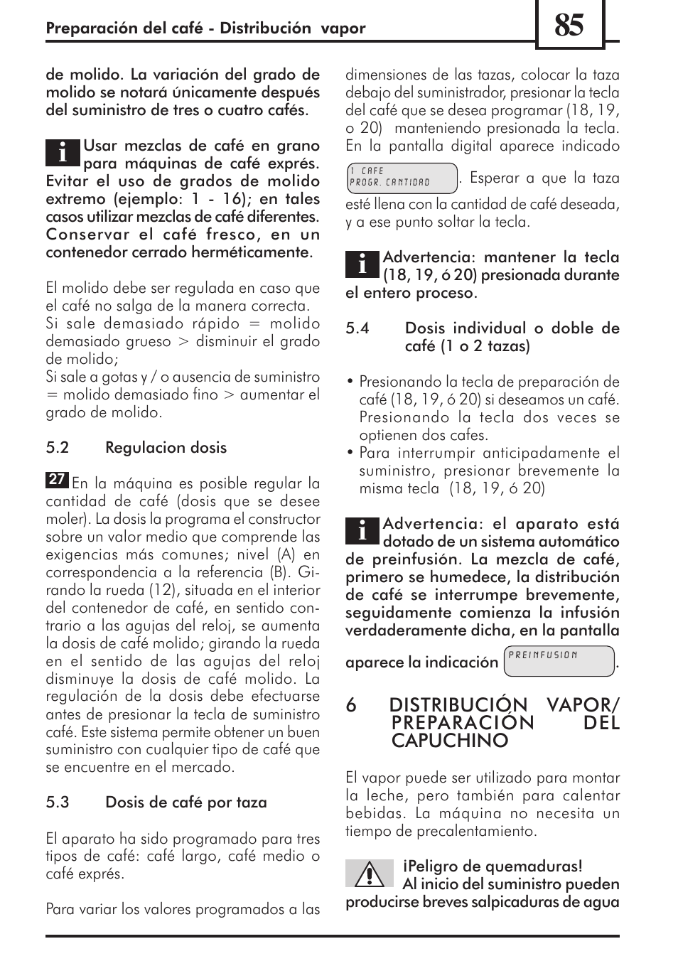 6distribución vapor/ preparación del capuchino | Philips 741453007 User Manual | Page 85 / 132