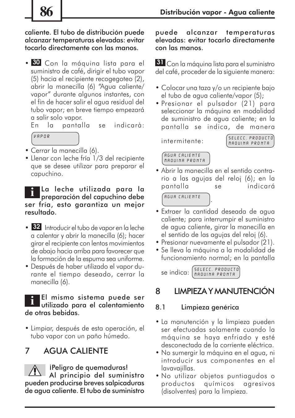 7agua caliente, 8limpieza y manutención | Philips 741453007 User Manual | Page 86 / 132