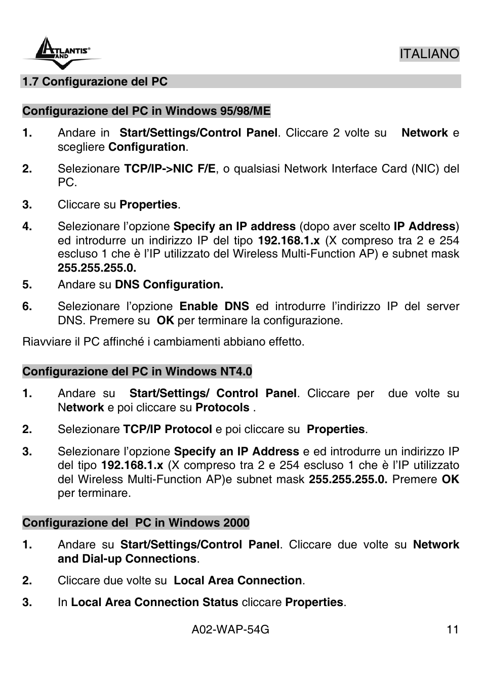 Atlantis Land A02-WAP-54G User Manual | Page 11 / 49