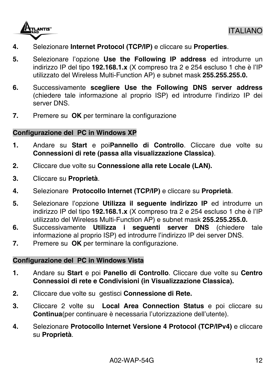 Atlantis Land A02-WAP-54G User Manual | Page 12 / 49