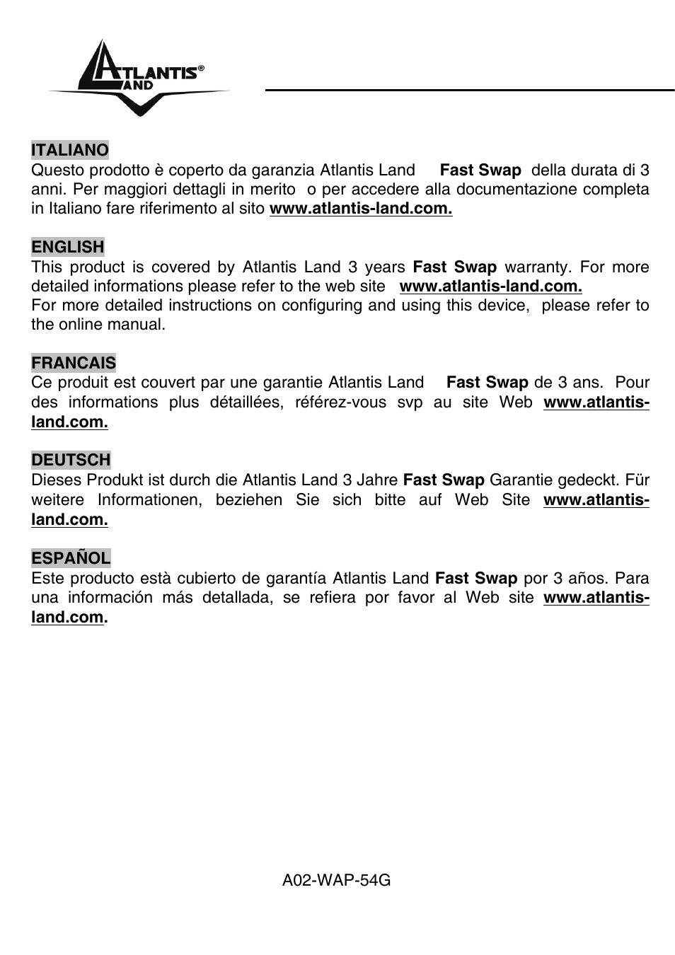 Warranty | Atlantis Land A02-WAP-54G User Manual | Page 2 / 49