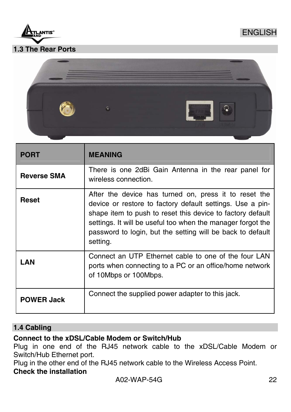 Atlantis Land A02-WAP-54G User Manual | Page 22 / 49