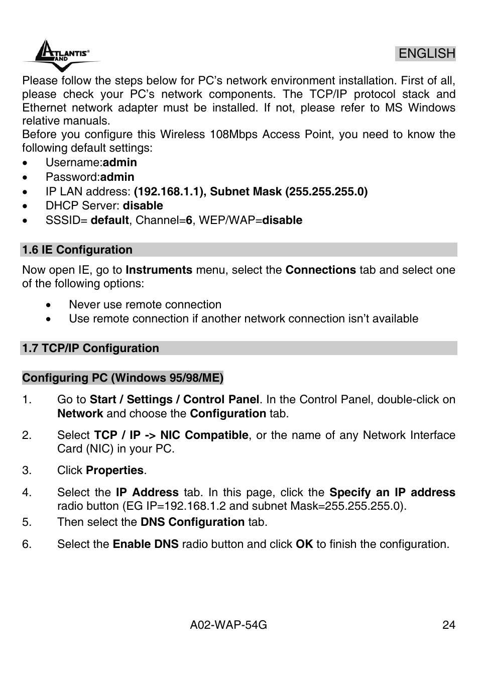 Atlantis Land A02-WAP-54G User Manual | Page 24 / 49