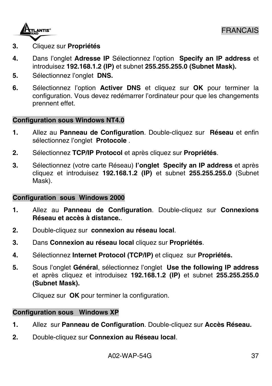 Atlantis Land A02-WAP-54G User Manual | Page 37 / 49