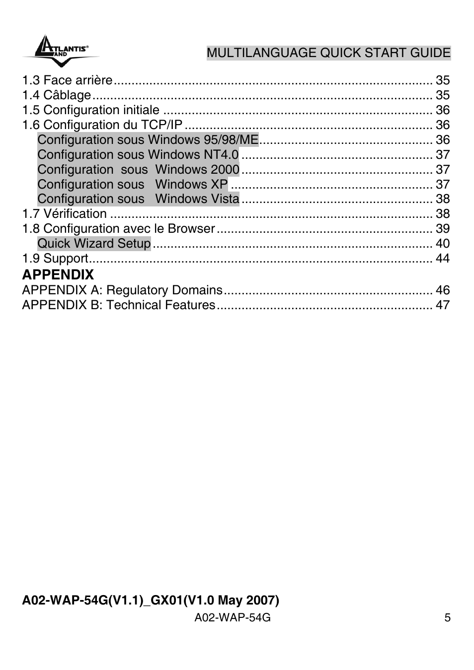 Atlantis Land A02-WAP-54G User Manual | Page 5 / 49