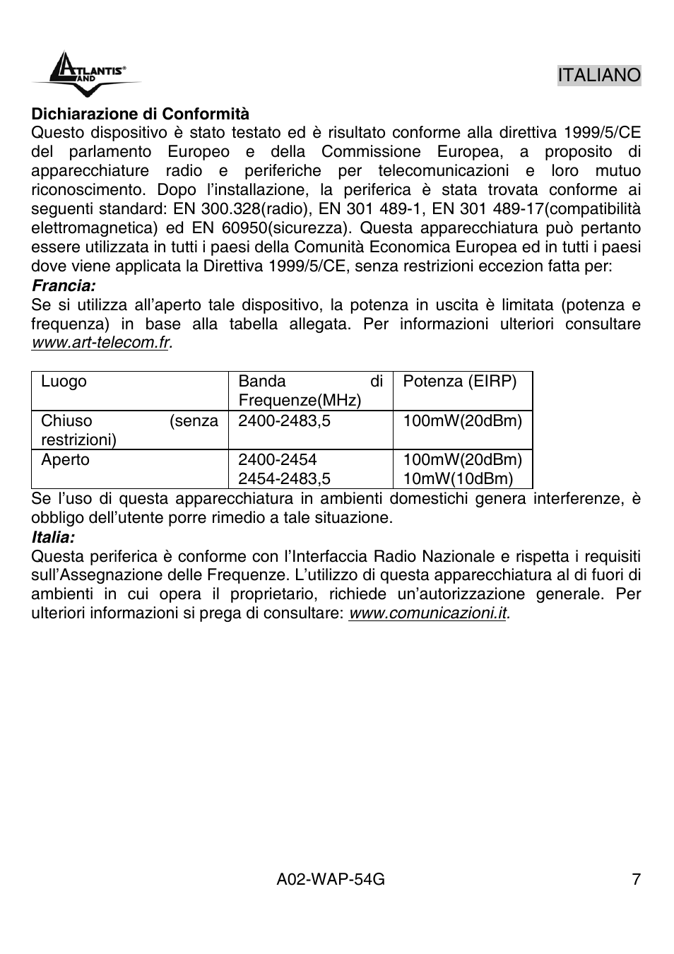 Atlantis Land A02-WAP-54G User Manual | Page 7 / 49