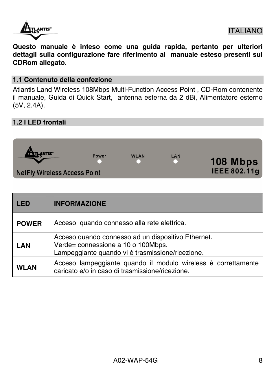 Italiano | Atlantis Land A02-WAP-54G User Manual | Page 8 / 49