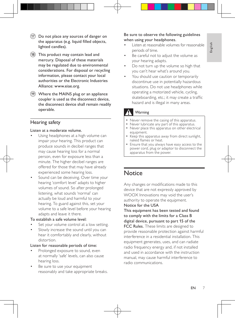 Notice, Hearing safety | Philips DC291-37 User Manual | Page 7 / 21