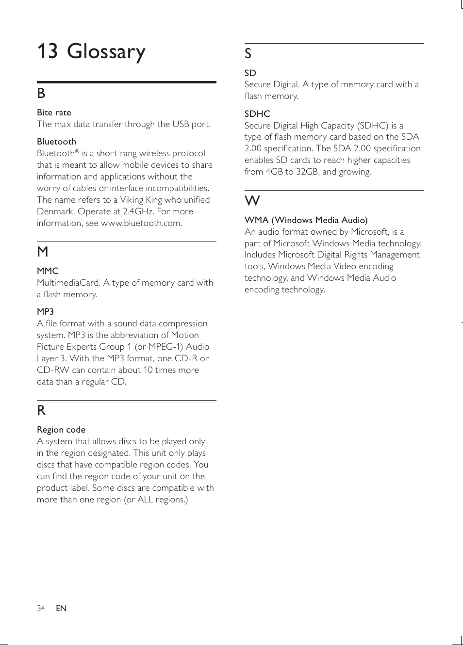 13 glossary | Philips Car infotainment system CID3610 6.5" touch screen navigation Bluetooth User Manual | Page 33 / 35