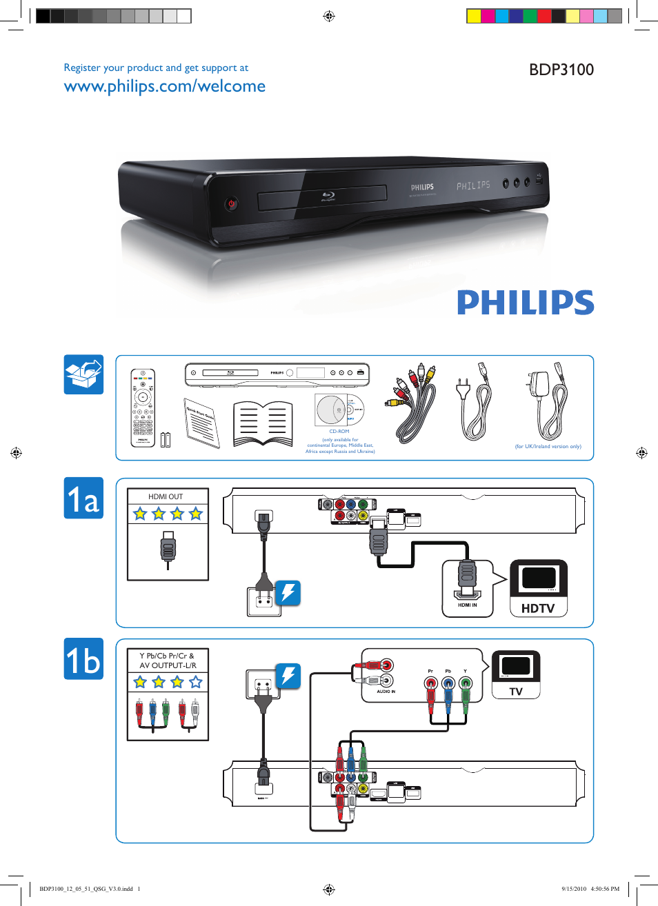 Philips 3000 series Blu-ray Disc player BDP3100 BD-Live USB2.0 Media Link DivX Ultra User Manual | 2 pages