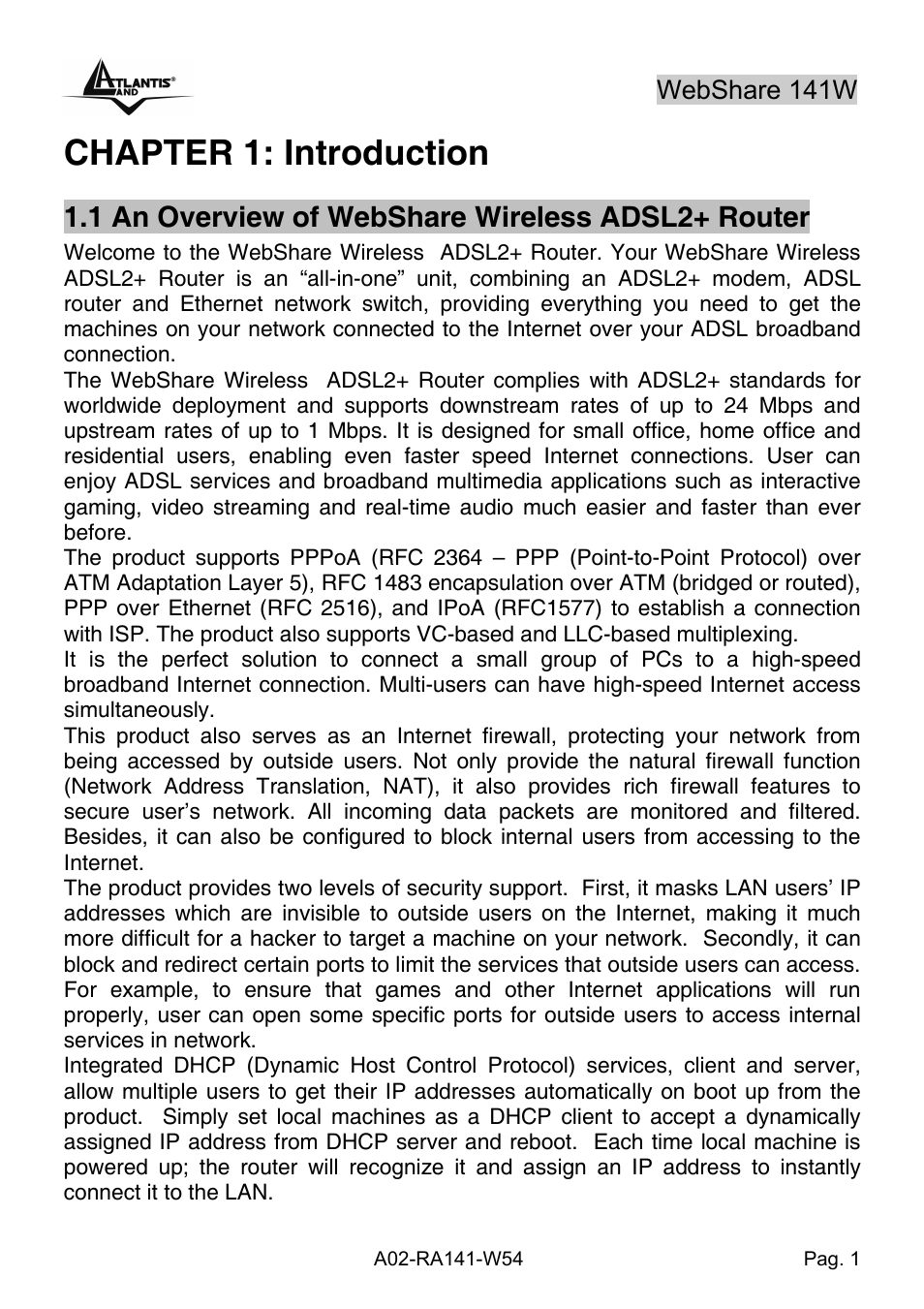 Chapter 1: introduction | Atlantis Land A02-RA141-W54 User Manual | Page 10 / 96