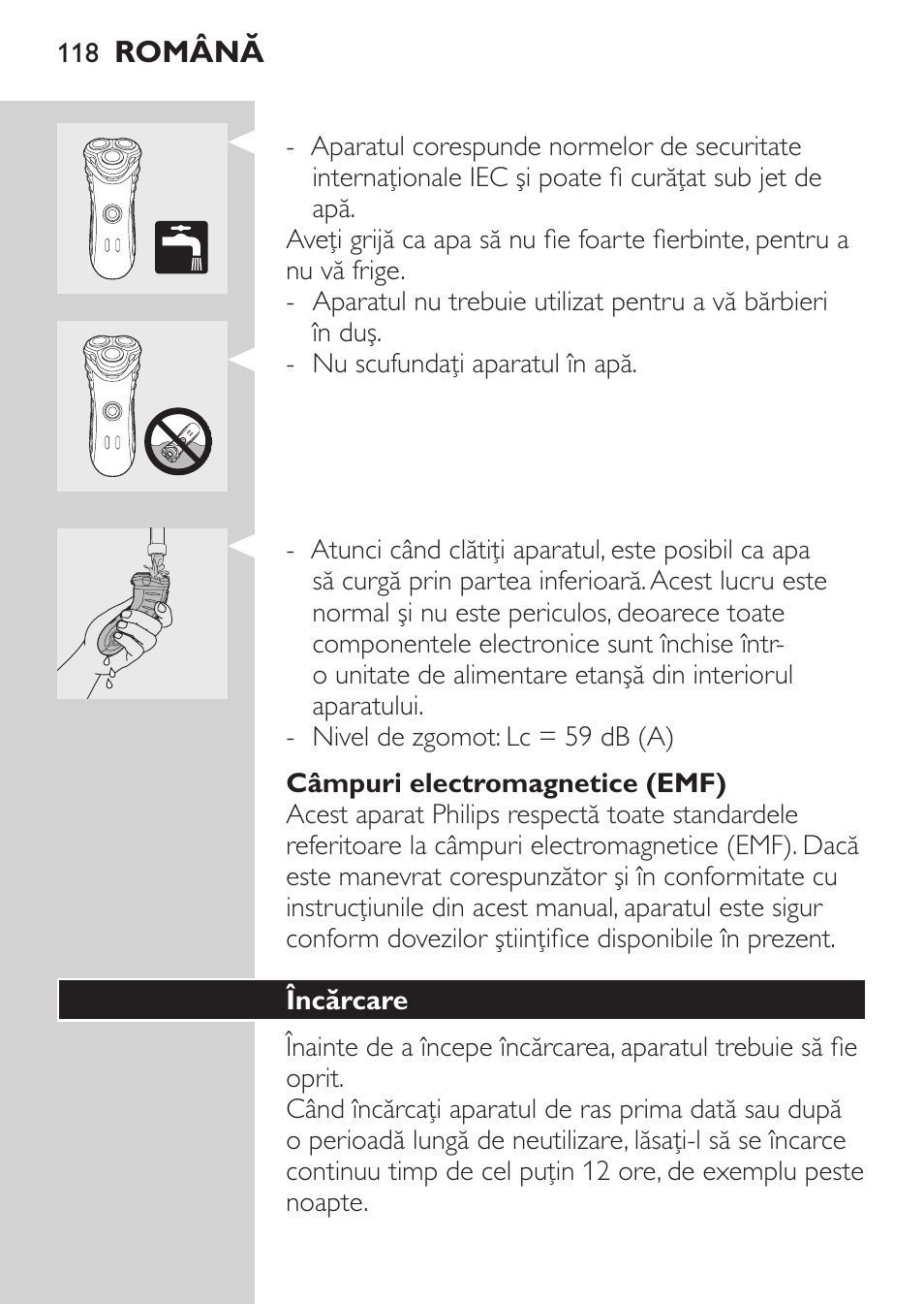 Câmpuri electromagnetice (emf), Încărcare | Philips HQ7380-17 User Manual | Page 116 / 184