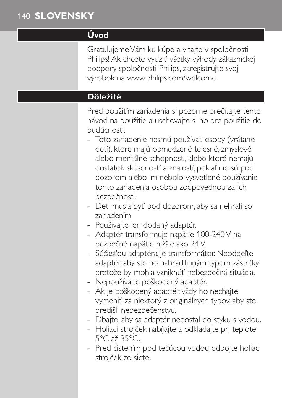 Slovensky, Úvod, Dôležité | Philips HQ7380-17 User Manual | Page 138 / 184