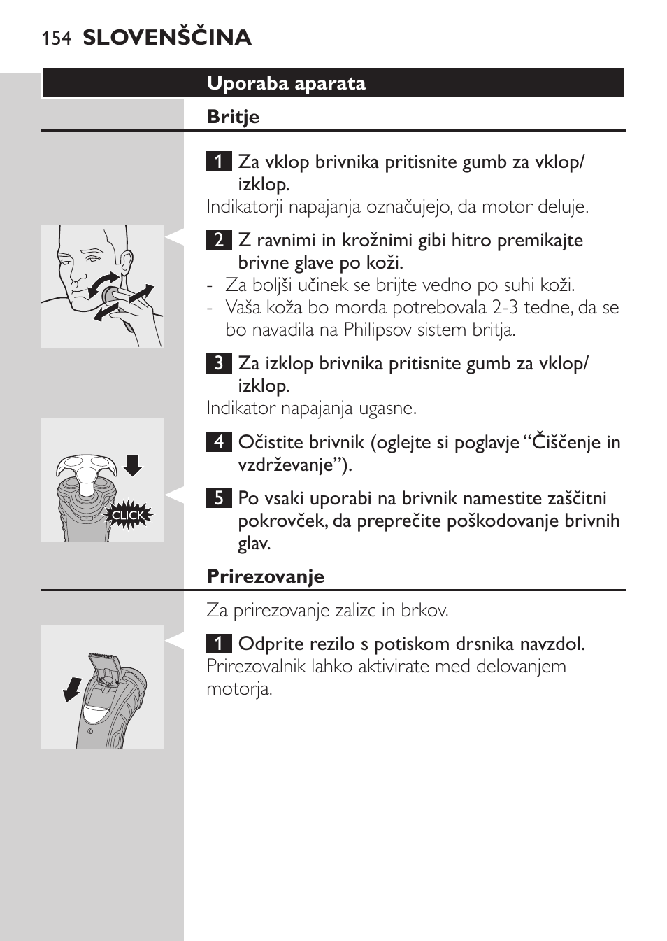 Uporaba aparata, Britje, Prirezovanje | Philips HQ7380-17 User Manual | Page 152 / 184
