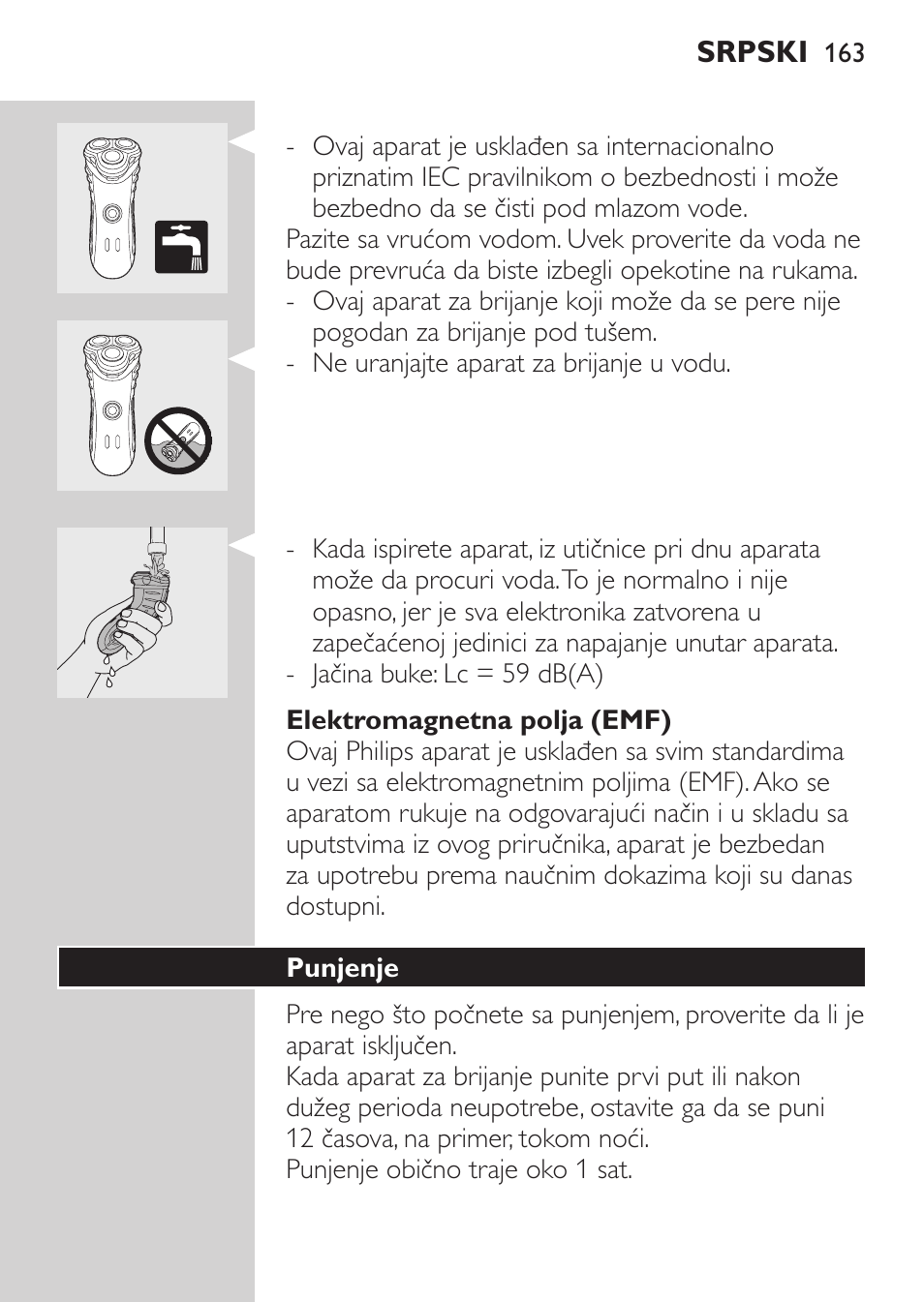 Elektromagnetna polja (emf), Punjenje | Philips HQ7380-17 User Manual | Page 161 / 184
